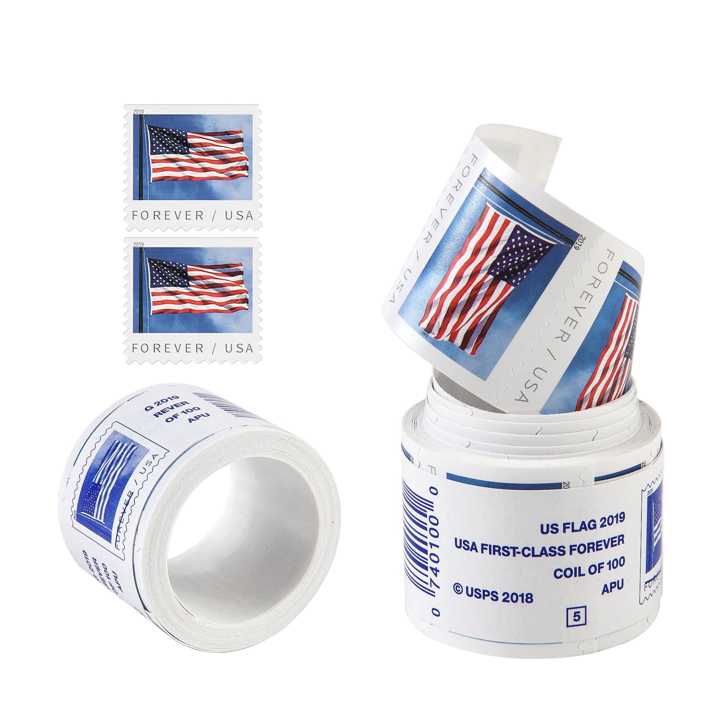 2019 US Flags in Rolls / Booklets Forever First Class Postage Stamps