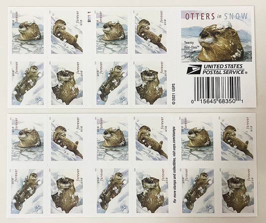 Otters in Snow Forever First Class Postage Stamps