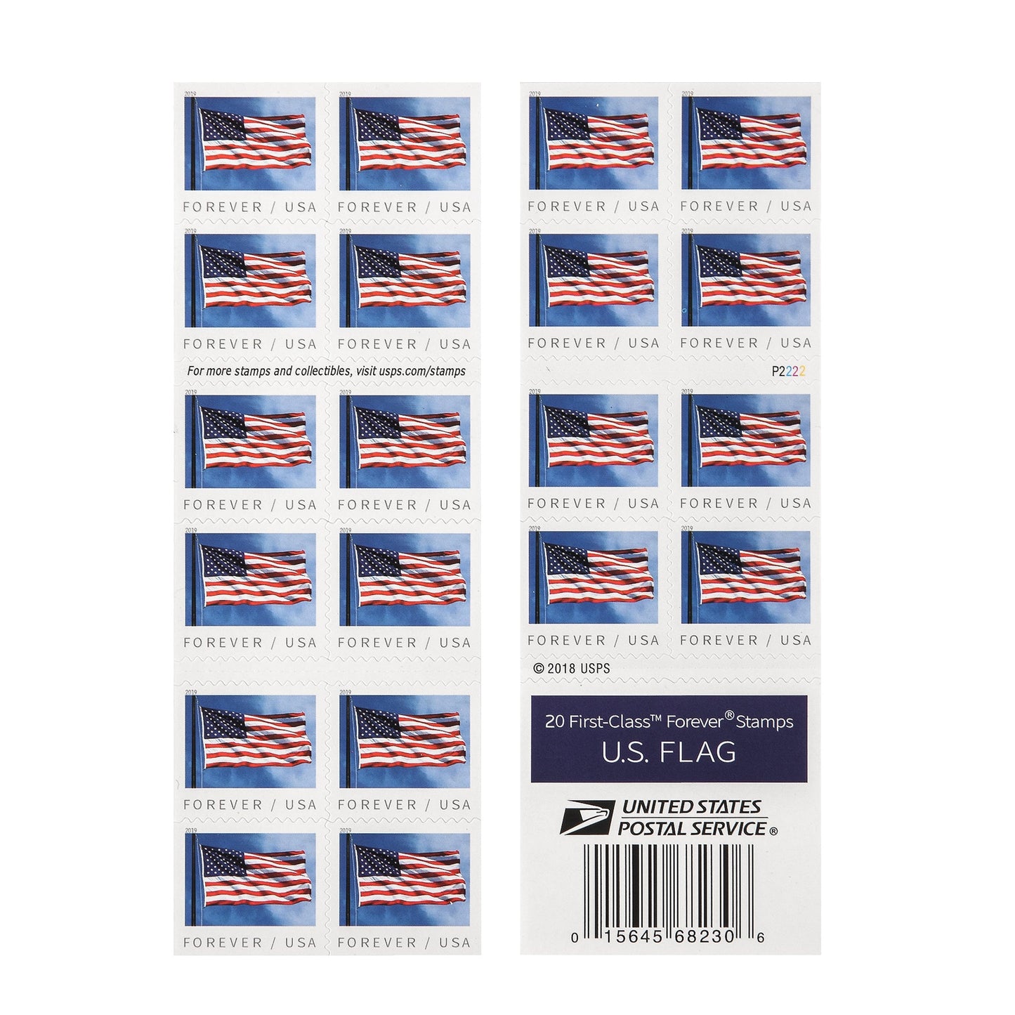 2019 US Flags in Rolls / Booklets Forever First Class Postage Stamps