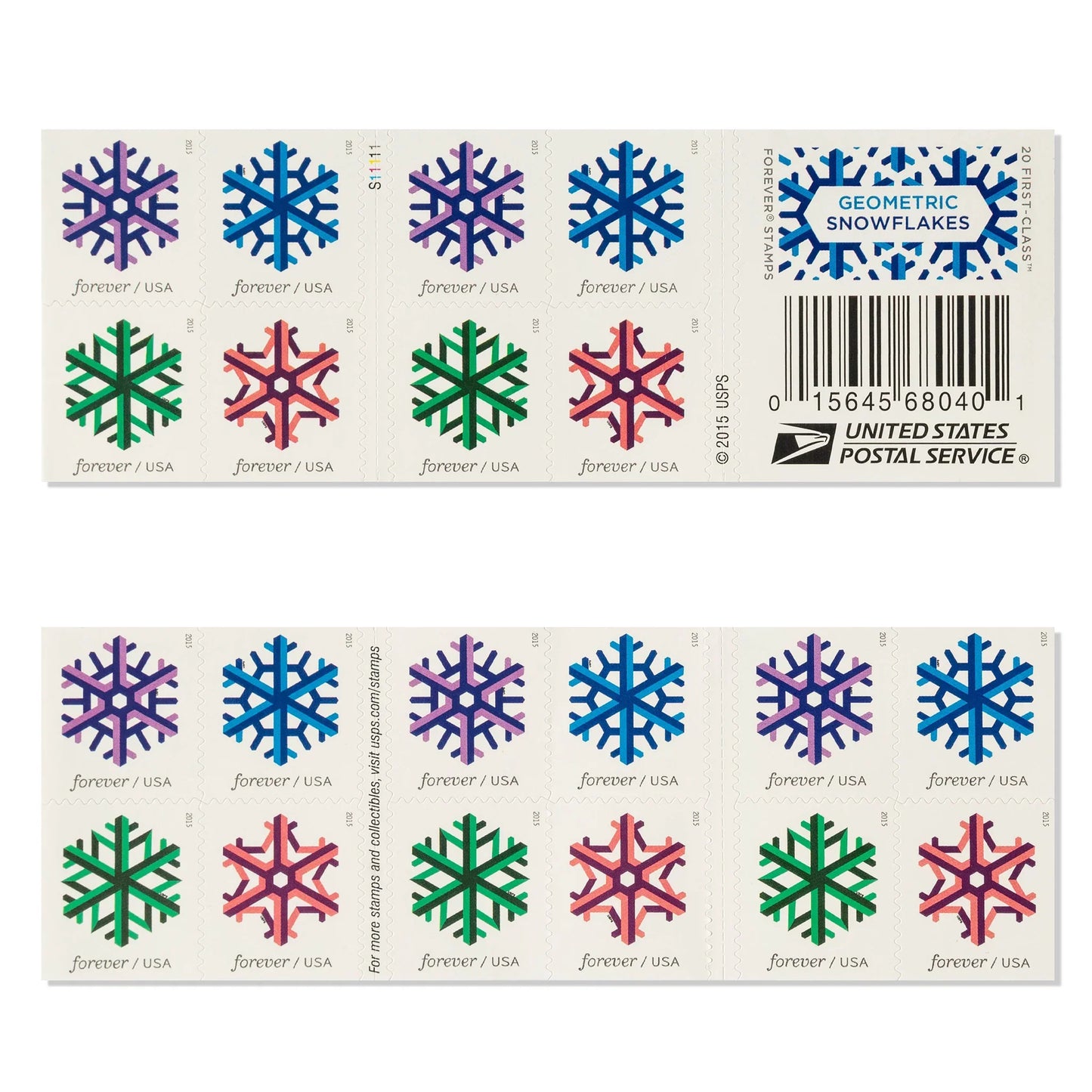 Geometric Snowflakes Forever First Class Postage Stamps