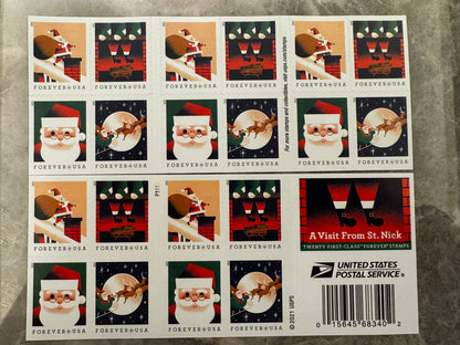 A Visit From St. Nick 2021 USPS Forever First Class Postage Stamps