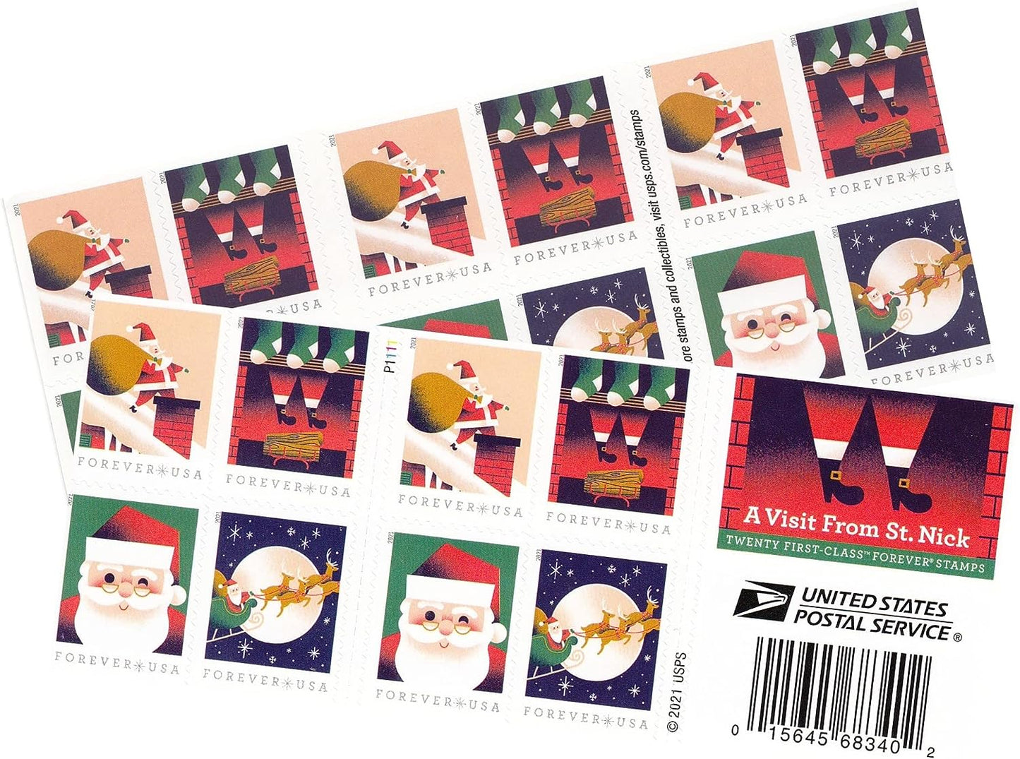 A Visit From St. Nick 2021 USPS Forever First Class Postage Stamps